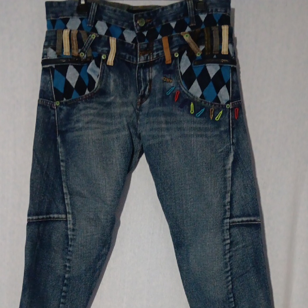 Breath Mint Vintage Start Up Jeans Funky Unique Relaxed Patchwork Layered 36x31